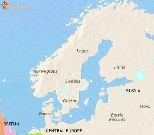Map of Scandinavia at 750CE