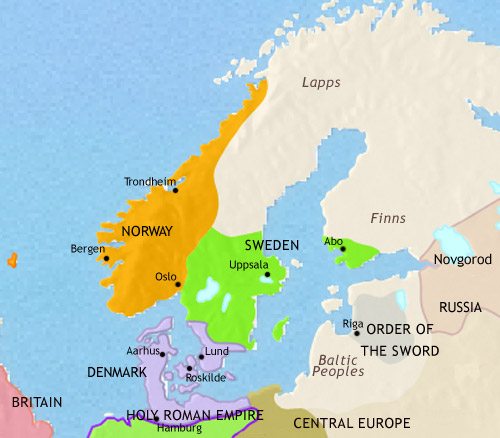 Map of Scandinavia at 1215CE