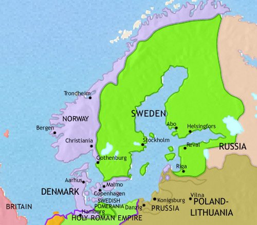 Map of Scandinavia at 1648CE