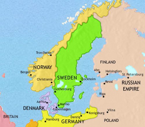 Map of Scandinavia at 1914CE