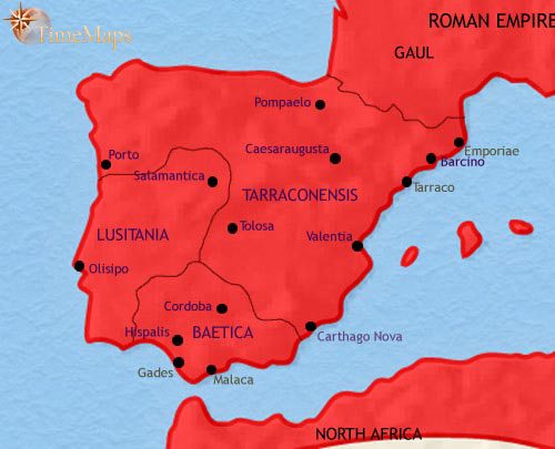 Map of Spain and Portugal at 200CE