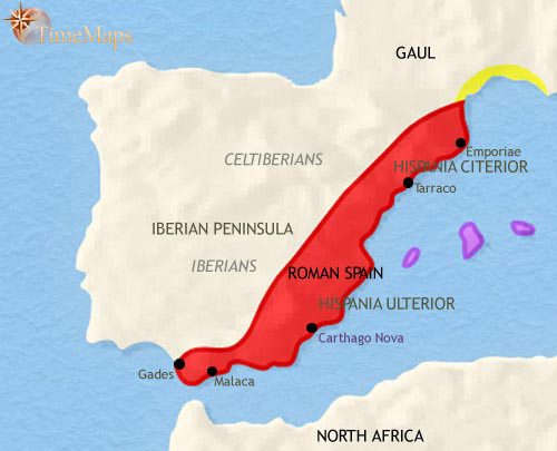 Map of Spain and Portugal at 200BCE