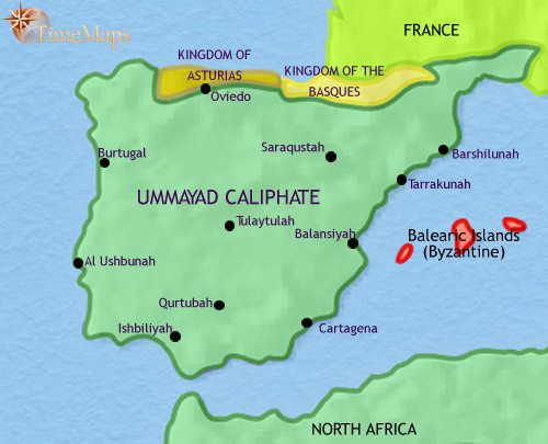 Map of Spain and Portugal at 750CE