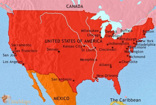 Map of The USA at 1871CE