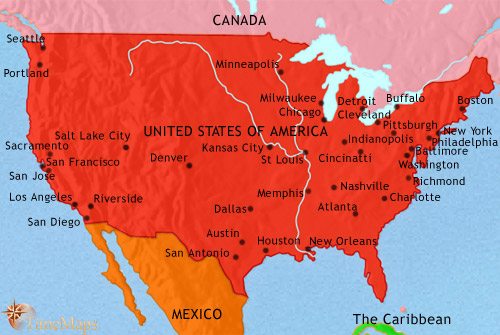 Map of The USA at 1914CE