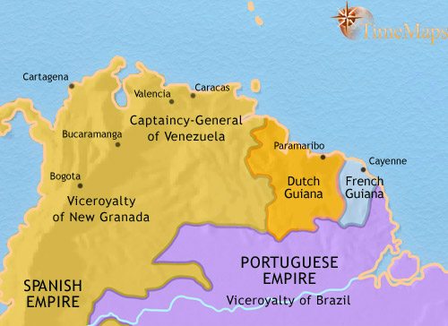 Map of Venezuela, Colombia and the Guianas at 1789CE
