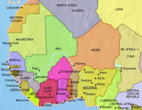 Map of West Africa at 2005CE