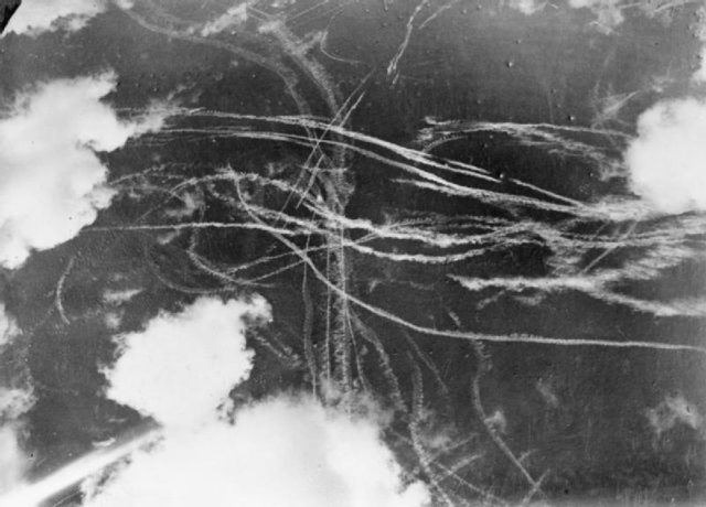 Pattern of condensation trails left by British and German aircraft